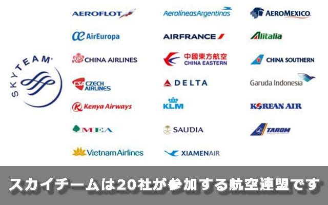 スカイチームは20社が参加する航空連盟です